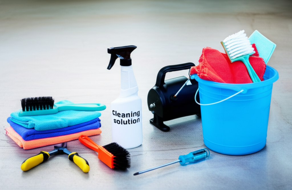 Chuẩn bị đầy đủ các dụng cụ cần thiết trước khi bắt đầu vệ sinh máy lạnh.