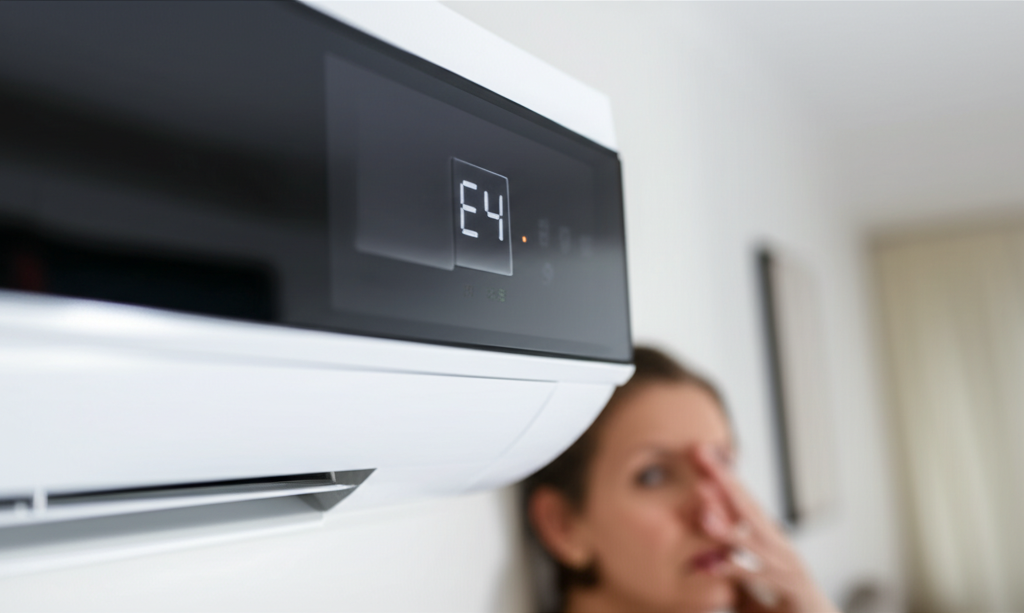 Đèn báo lỗi nhấp nháy, điều hòa không làm lạnh hoặc quạt dàn nóng quay yếu là dấu hiệu của lỗi e4.