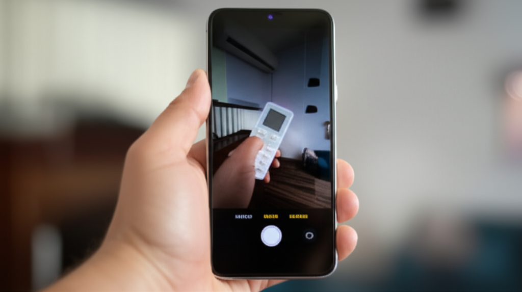 Dùng camera điện thoại là mẹo hữu ích để kiểm tra tín hiệu hồng ngoại của điều khiển điều hòa.