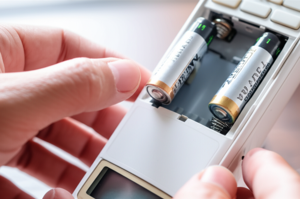 Thử thay pin mới cho remote máy lạnh để khắc phục sự cố.