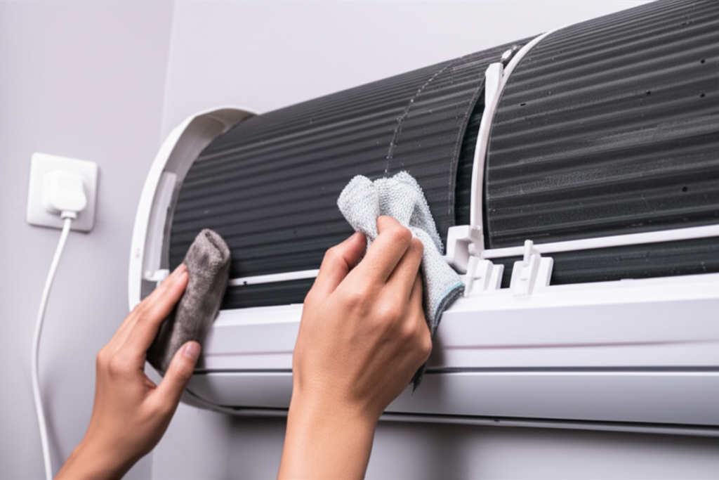 Vệ sinh cánh quạt và lồng sóc dàn lạnh điều hòa để loại bỏ bụi bẩn và vật cản.