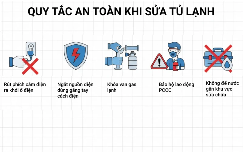 Quy tắc an toàn khi thực hiện cách sửa tủ lạnh tại nhà