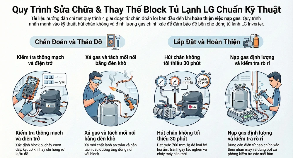 Quy trình thực hiện sửa block tủ lạnh LG chuẩn kỹ thuật