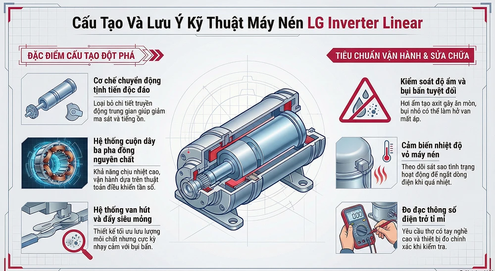 Cấu tạo đặc thù của máy nén tủ lạnh LG inverter hiện nay