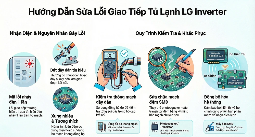 Hướng dẫn sửa bo tủ lạnh lg inverter cho các lỗi giao tiếp