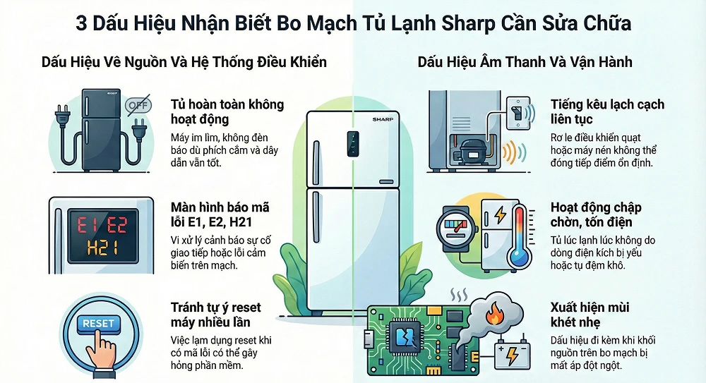 Dấu hiệu nhận biết cần tiến hành sửa bo mạch tủ lạnh sharp