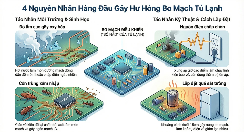 Nguyên nhân phổ biến gây hư hỏng bảng mạch điều khiển
