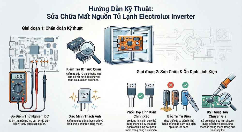 Phân Tích Kỹ Thuật Sửa Tủ Lạnh Electrolux Mất Nguồn