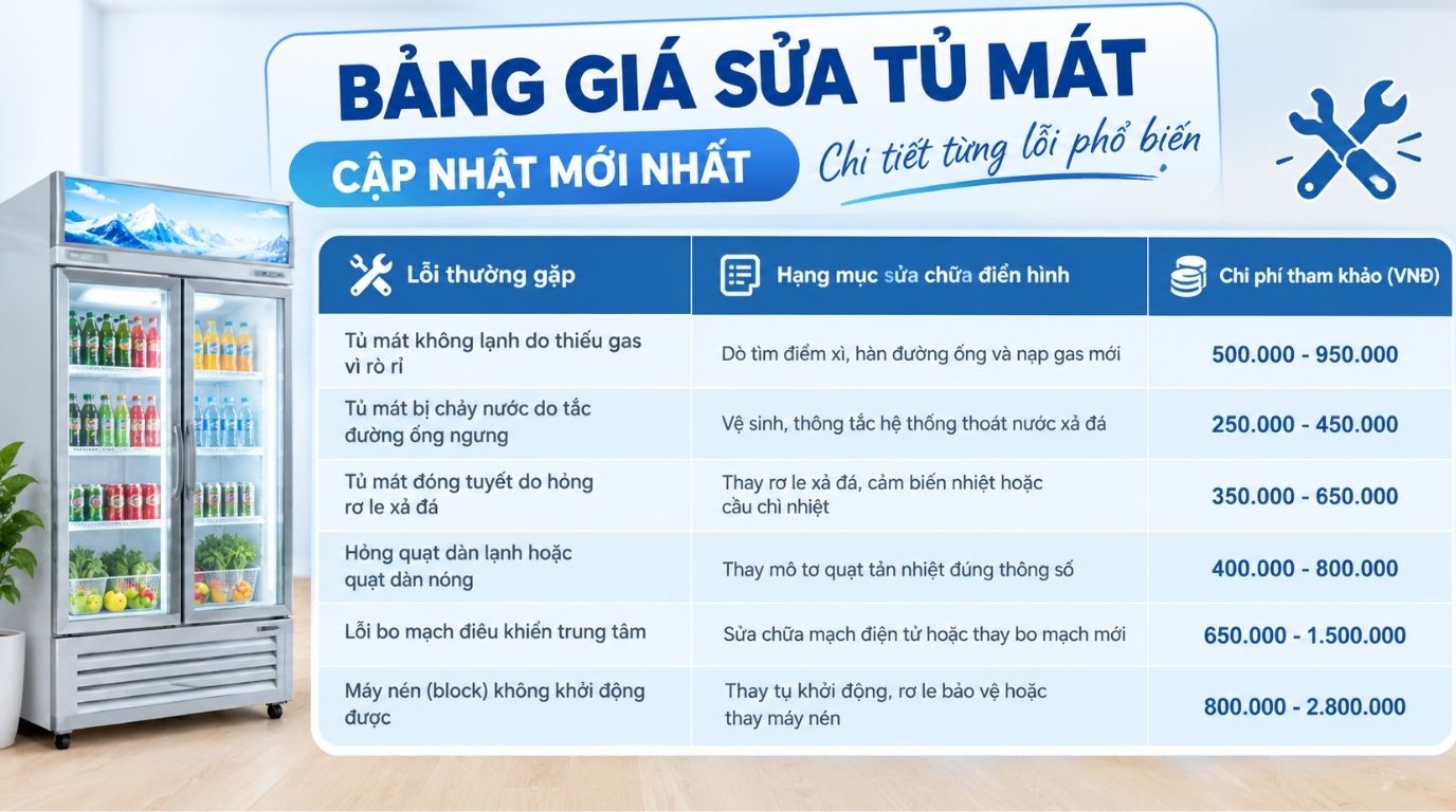 So sánh các mức giá sửa chữa phổ biến từ vệ sinh hệ thống đến thay thế máy nén.
