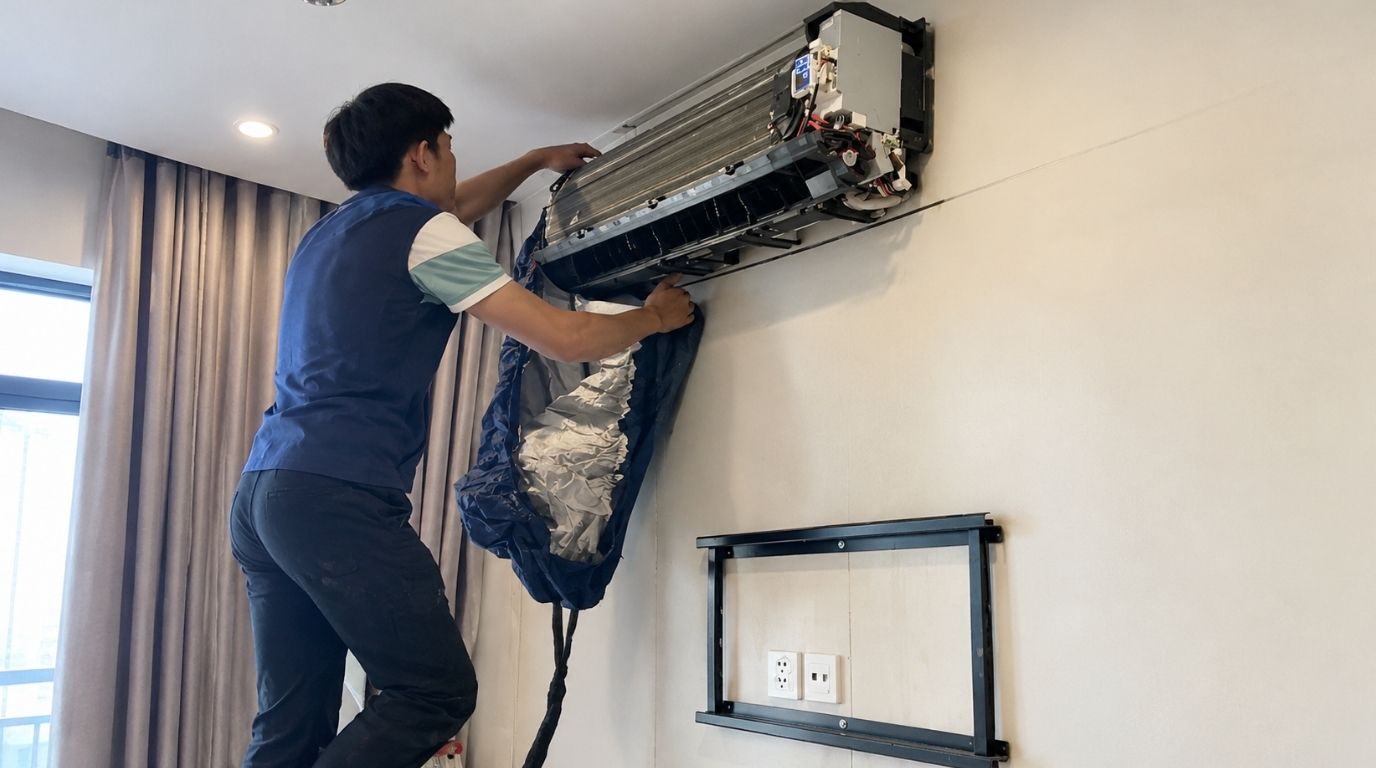 Bọc túi hứng nước để vệ sinh dàn lạnh