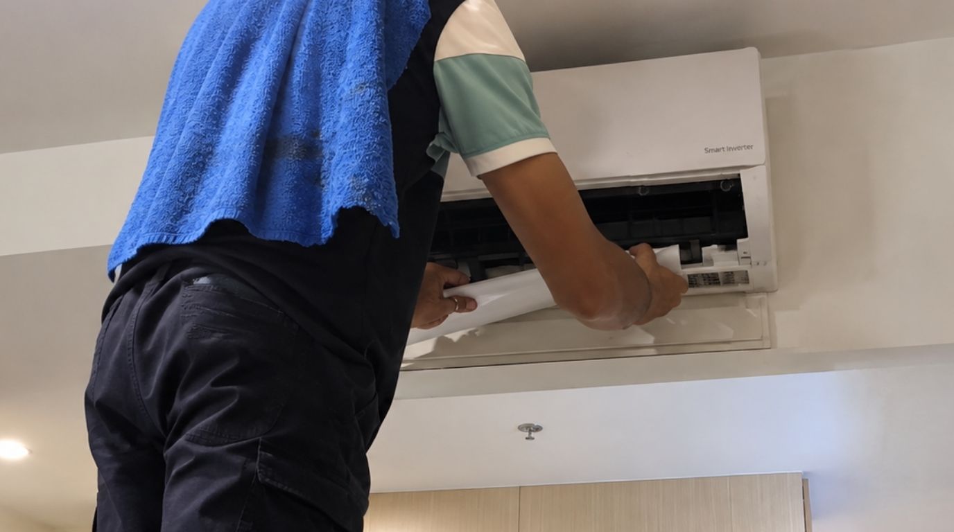 Tháo cánh đảo gió máy lạnh.