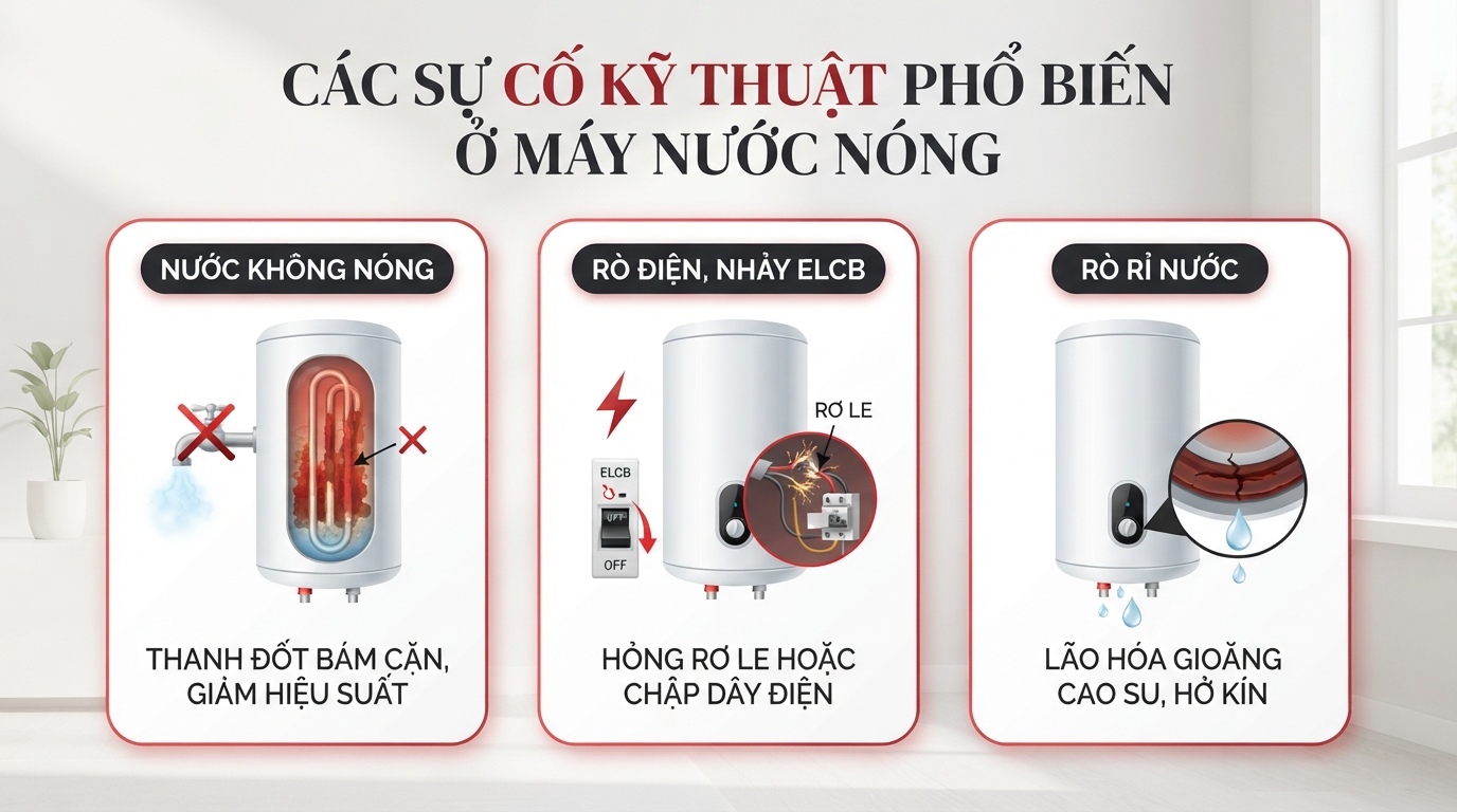 Ba sự cố kỹ thuật phổ biến nhất dẫn đến hư hỏng ở máy nước nóng Ariston.