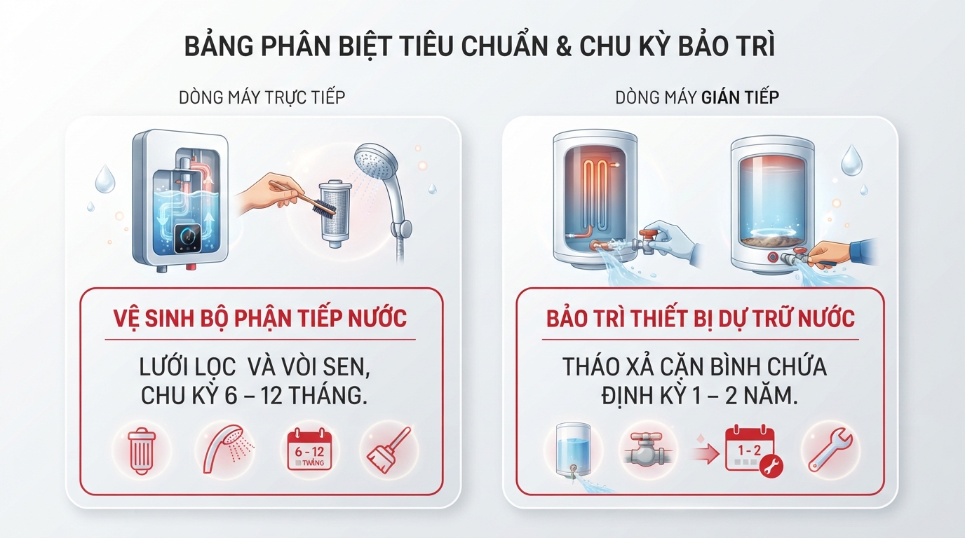 Bảng phân biệt tiêu chuẩn và chu kỳ bảo trì giữa hai dòng máy. Bảng phân biệt tiêu chuẩn và chu kỳ bảo trì giữa hai dòng máy.