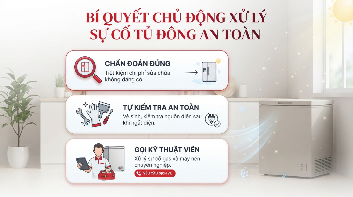 Bảng tổng hợp dấu hiệu và cách sửa chữa tủ đông hiệu quả cho các lỗi vận hành cơ bản.