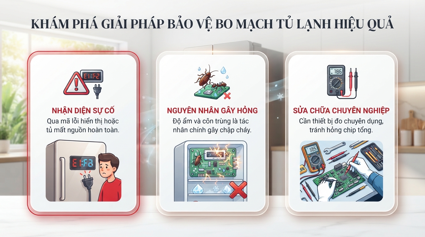Biểu hiện sự cố cần sửa bo mạch tủ lạnh electrolux sớm để bảo vệ máy nén.