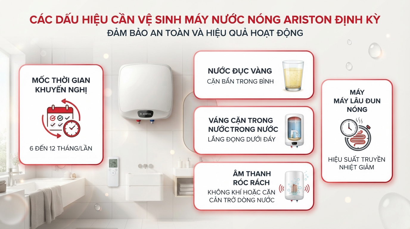 Các dấu hiệu cần vệ sinh máy nước nóng ariston định kỳ nhằm đảm bảo an toàn.