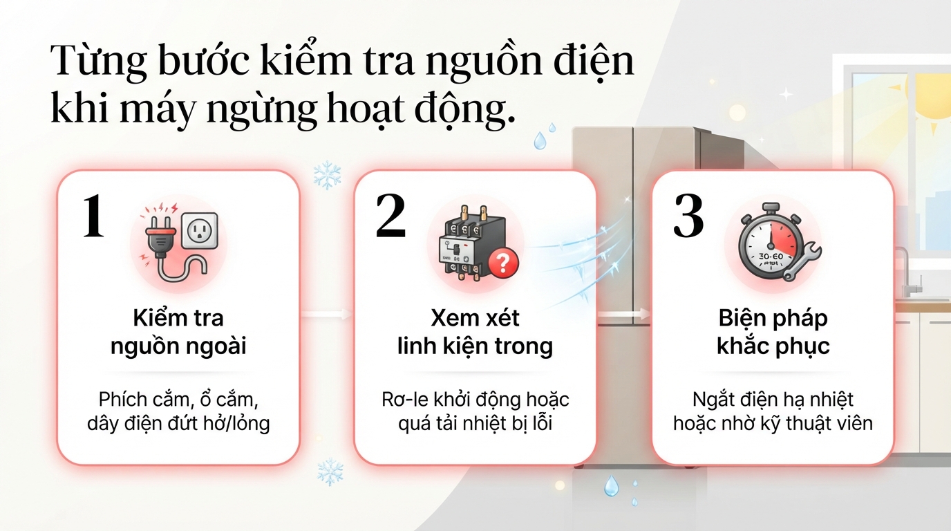 Các lỗi liên quan đến gas và máy nén đòi hỏi kỹ thuật viên chuyên nghiệp xử lý an toàn.