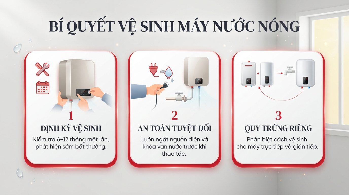 Cách vệ sinh máy nước nóng Panasonic giúp sạch cặn, tăng hiệu suất nhiệt và tiết kiệm điện.