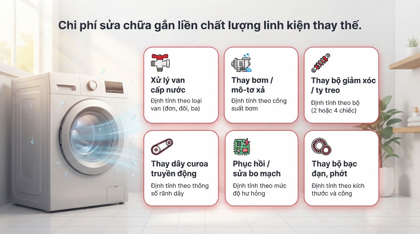 Chi phí sửa chữa gắn liền chất lượng linh kiện thay thế.