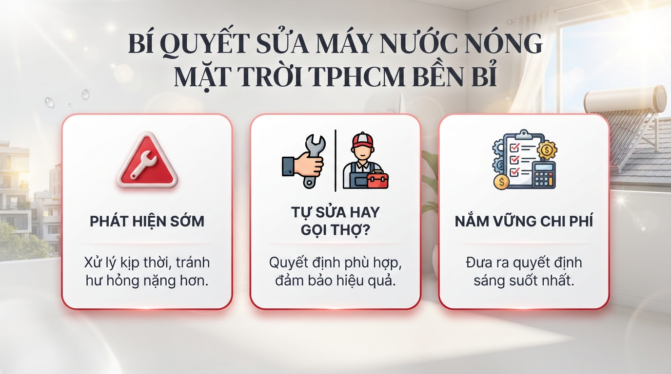 Dấu hiệu cảnh báo cần sửa máy nước nóng mặt trời tphcm để tránh hư hỏng nặng.