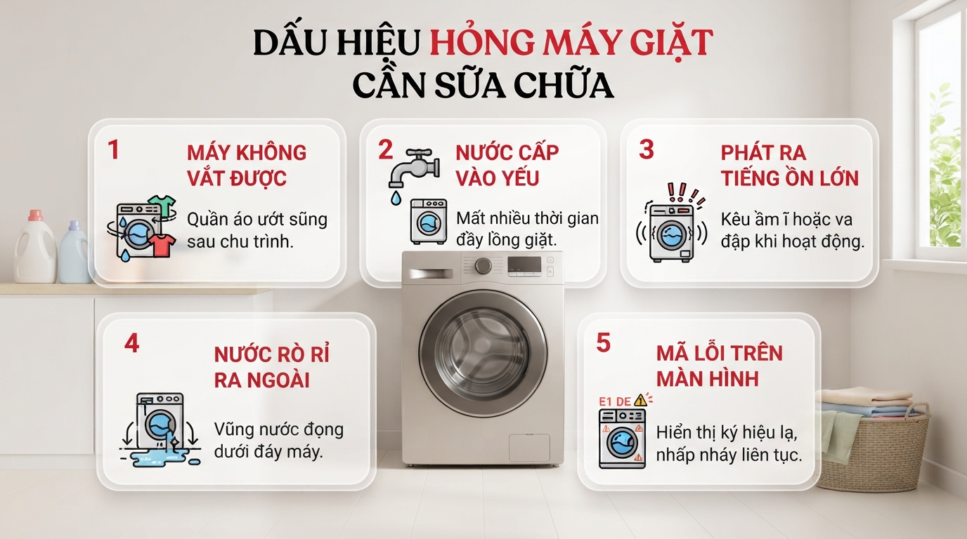 Dấu hiệu hư hỏng phổ biến giúp bạn nhận biết khi cần sửa chữa máy giặt hcm.