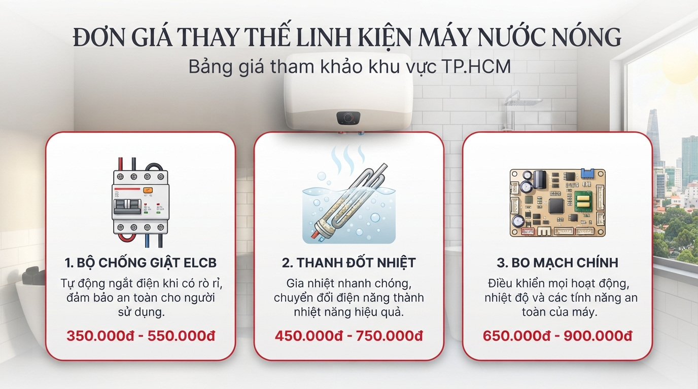 Đơn giá tham khảo cho các hạng mục linh kiện thay thế tại khu vực TP.HCM.