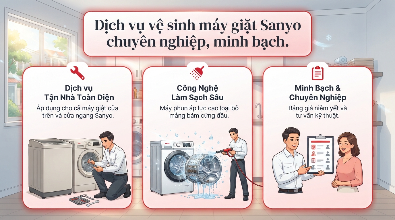 Hướng dẫn vệ sinh máy giặt Sanyo tại nhà đúng kỹ thuật