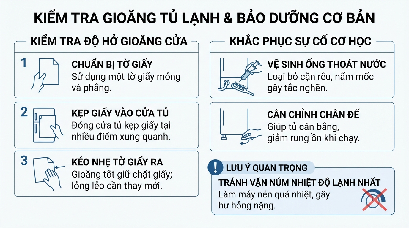 Kiểm tra độ hở gioăng cao su bằng giấy giúp ngăn ngừa thất thoát lạnh.