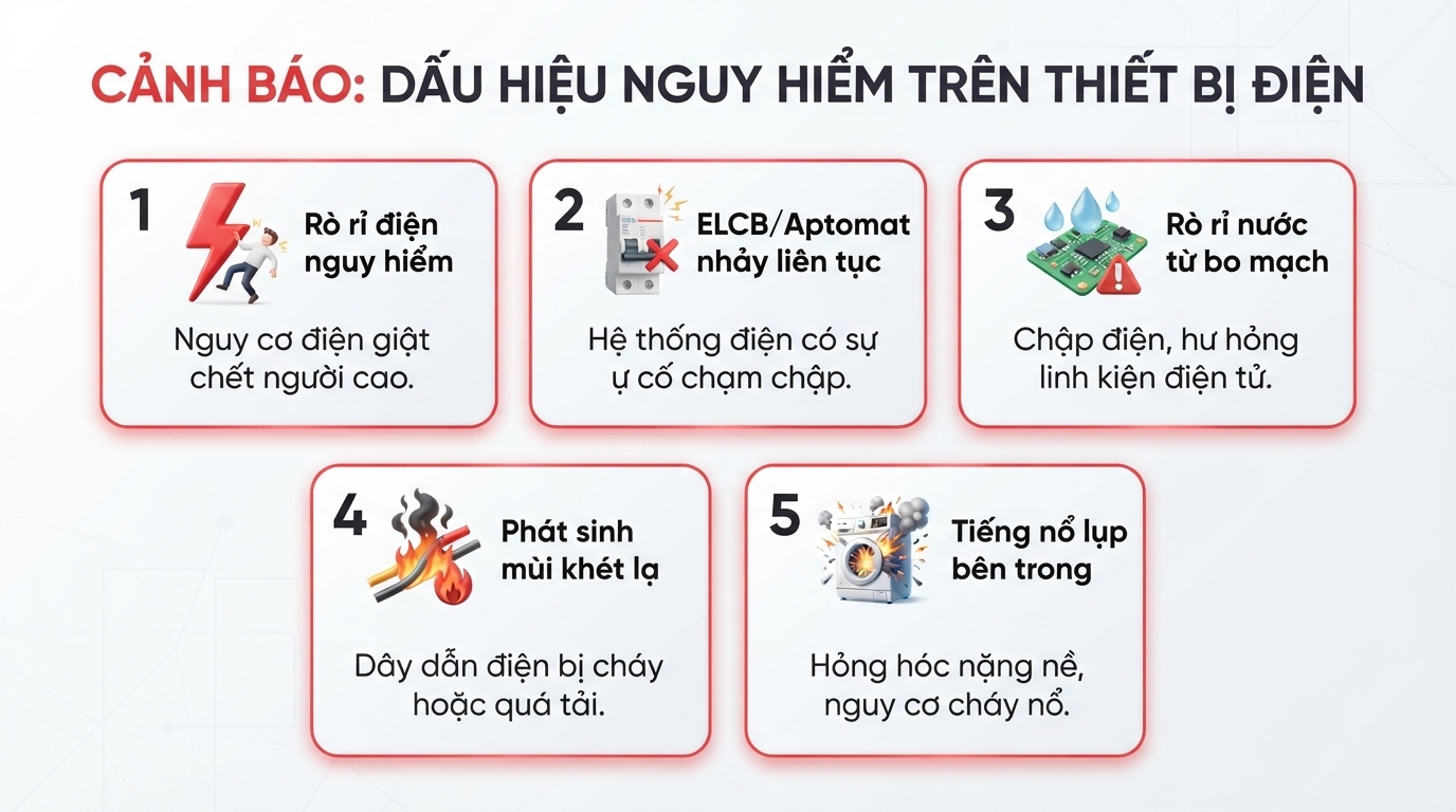 Liên hệ kỹ thuật viên khi phát hiện rò điện, mùi khét hoặc các lỗi bo mạch phức tạp. Liên hệ kỹ thuật viên khi phát hiện rò điện, mùi khét hoặc các lỗi bo mạch phức tạp.