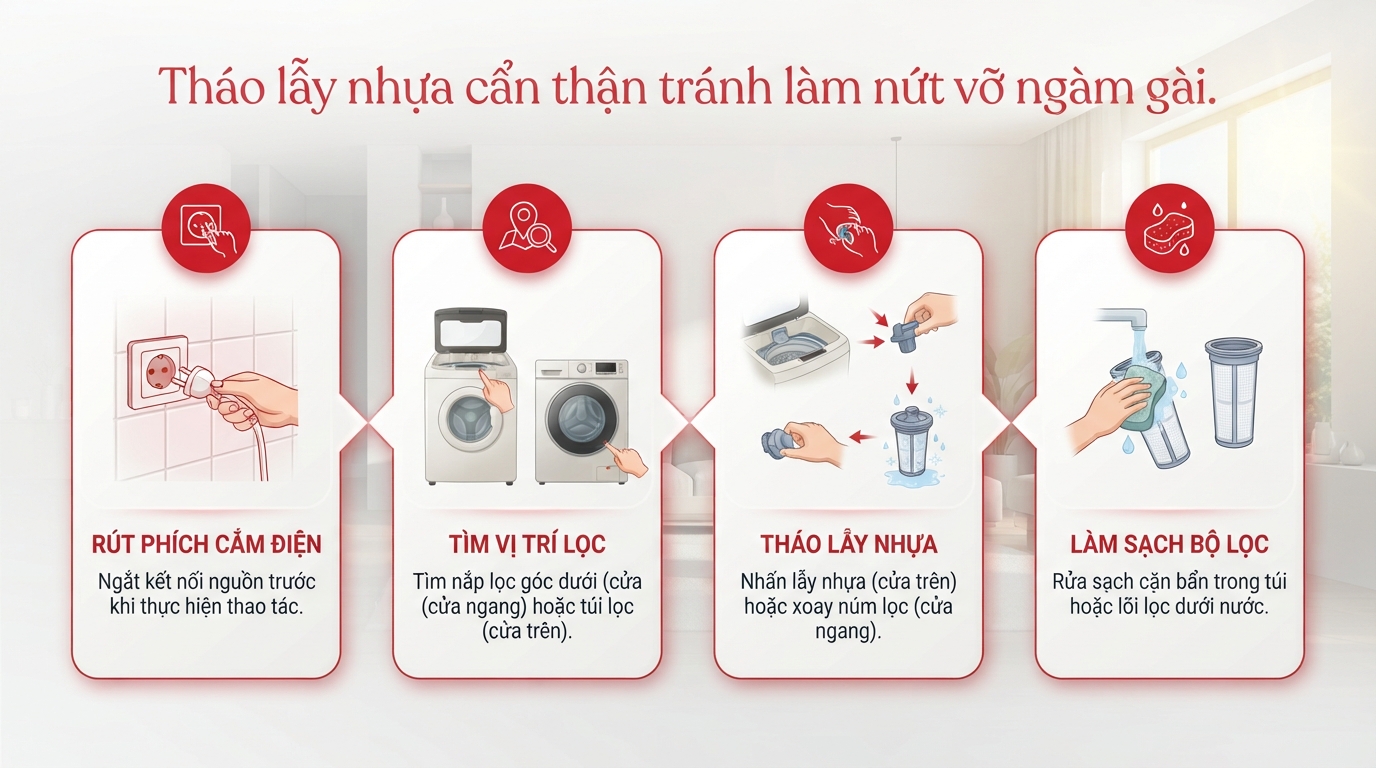 Ngâm nước ấm giúp rã mảng bám cứng đầu nhanh chóng mà không hư màng lưới.
