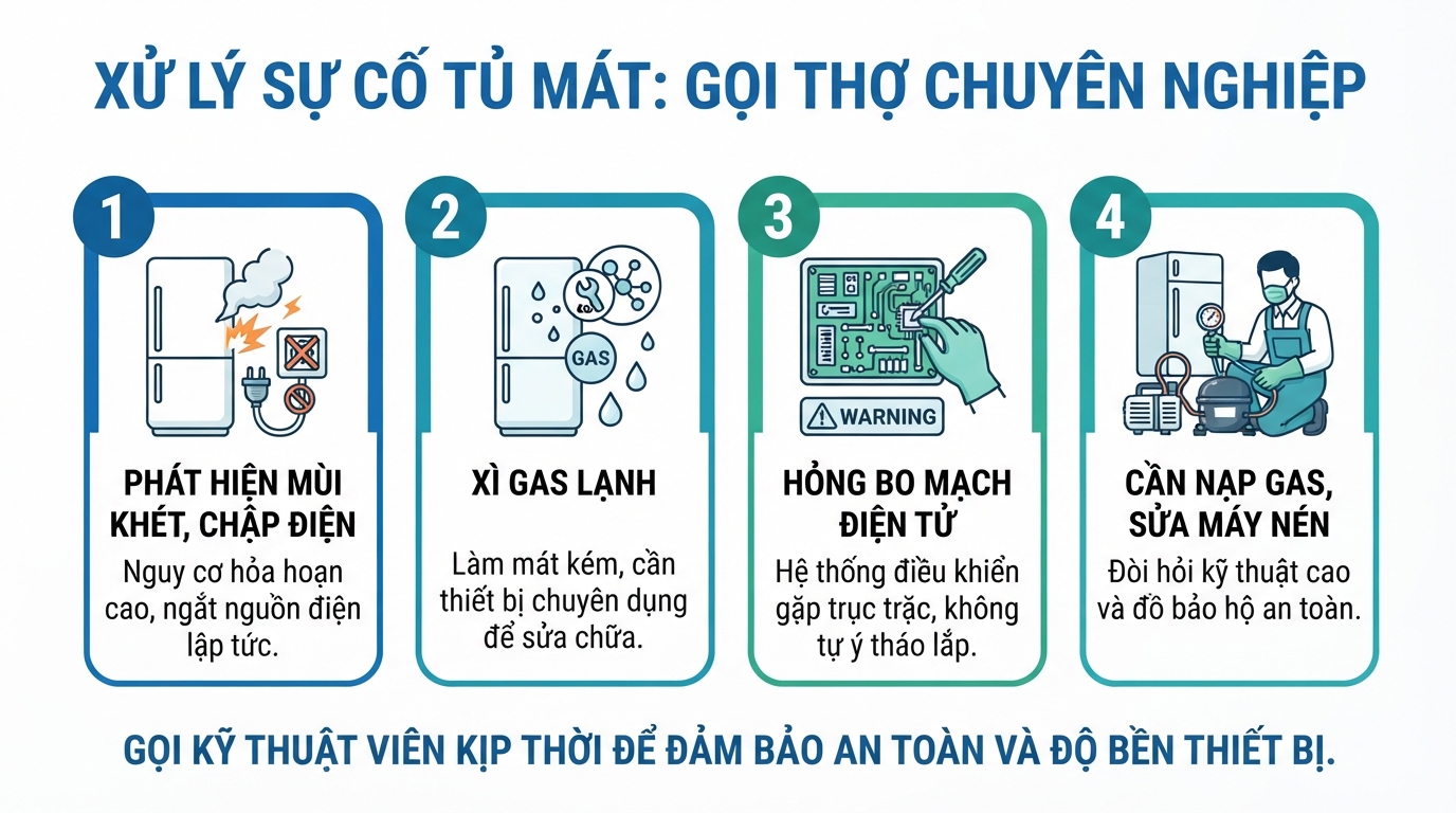 Ngắt nguồn điện lập tức khi phát hiện mùi khét hoặc hiện tượng chập cháy.