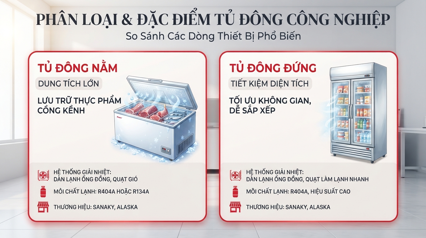 Phân loại các dòng thiết bị phổ biến khi sửa tủ đông công nghiệp hiện nay.