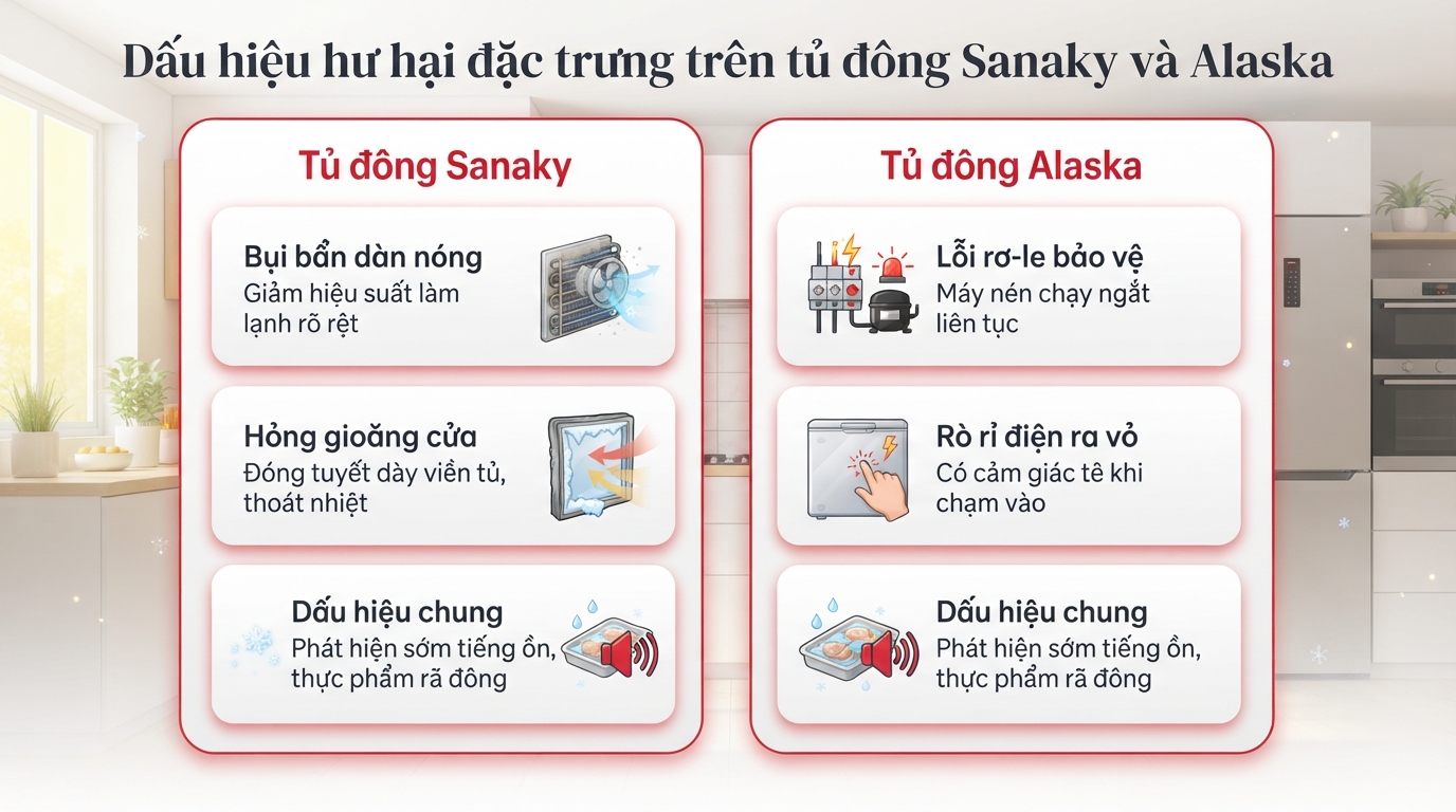Sơ đồ quy trình 5 bước kiểm tra và sửa chữa tủ đông tại nhà.