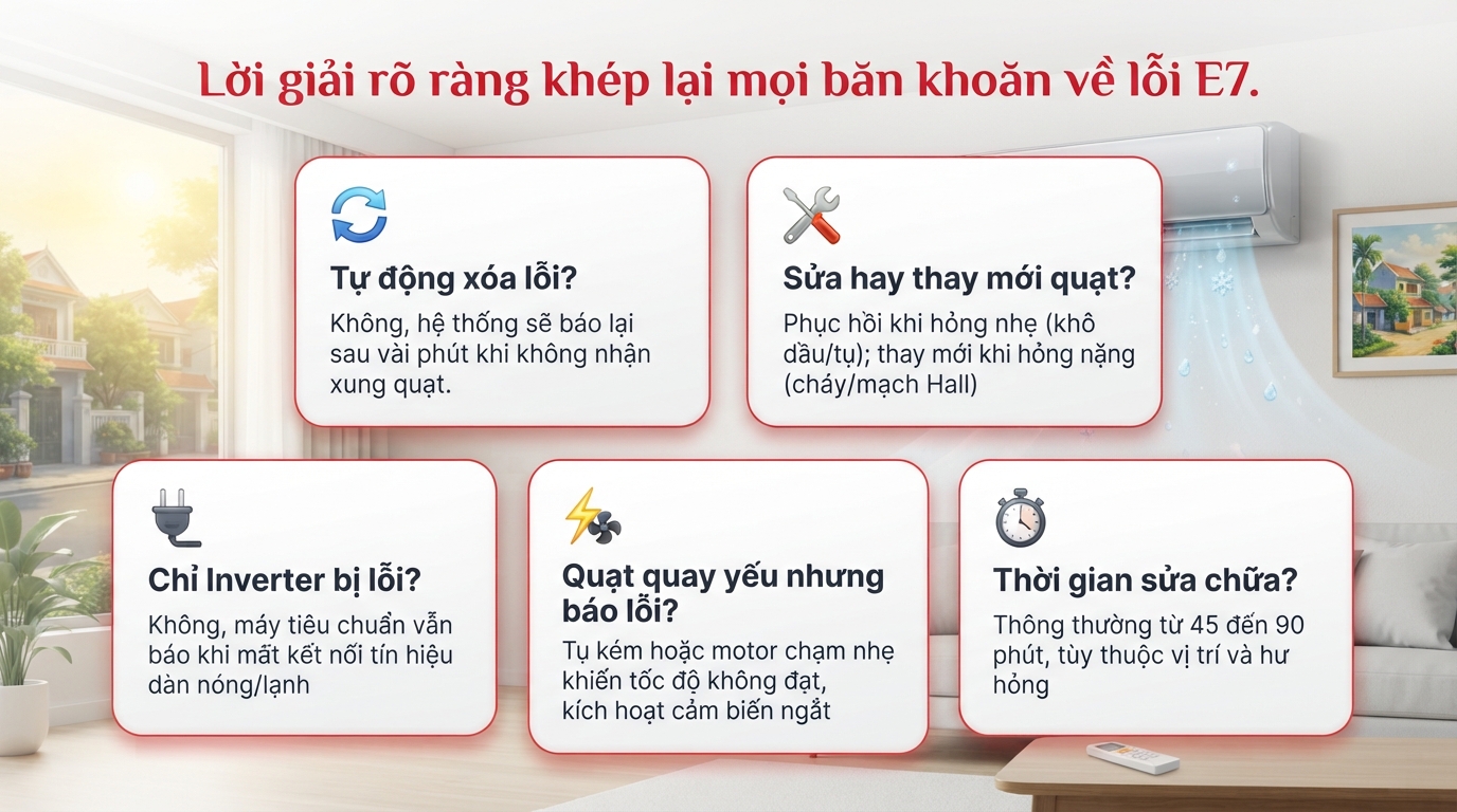 Sửa điều hòa báo lỗi E7: Nguyên nhân và cách xử lý triệt để