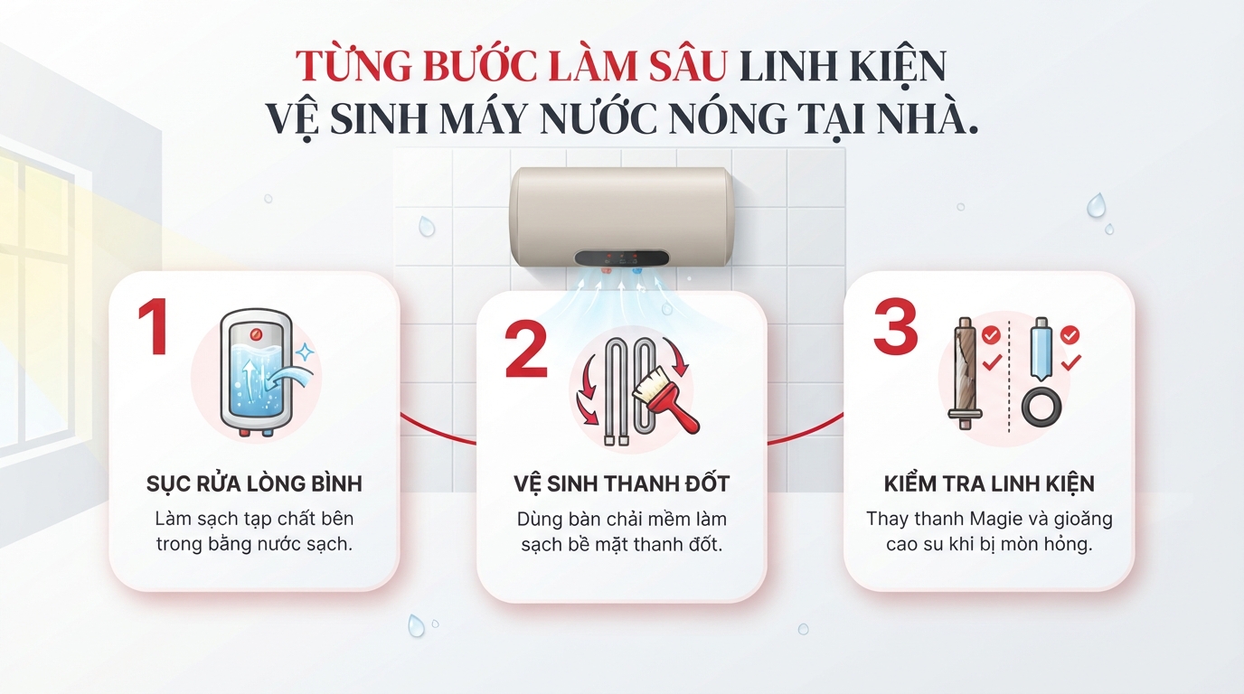 Sục rửa bình chứa liên tục bằng nước sạch cho đến khi dòng nước thải sạch hoàn toàn.