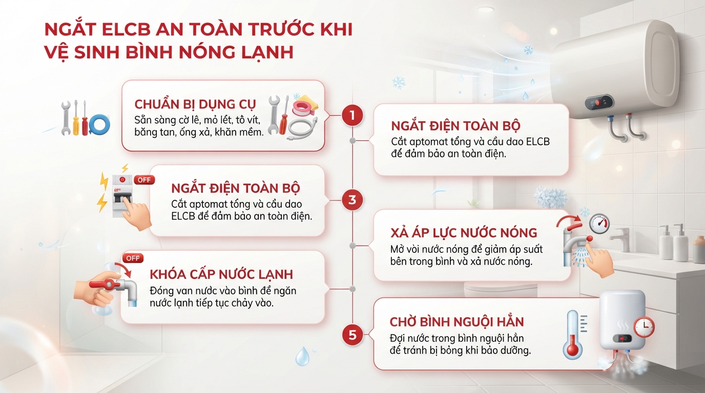 Sục rửa bình gián tiếp giúp loại bỏ mảng bám mùn vôi tích tụ bên trong ruột bình.