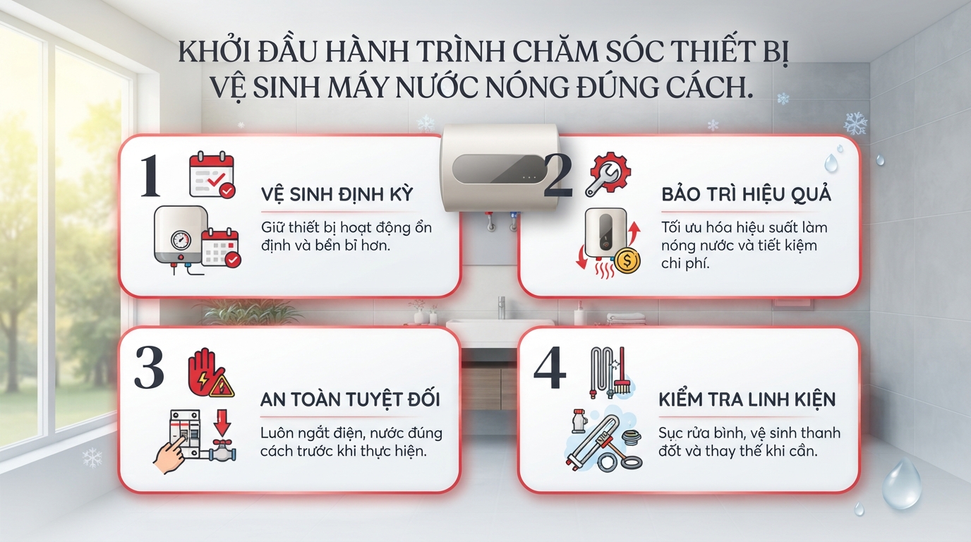 Tần suất thực hiện cách vệ sinh máy nước nóng dựa trên chất lượng nguồn nước gia đình.