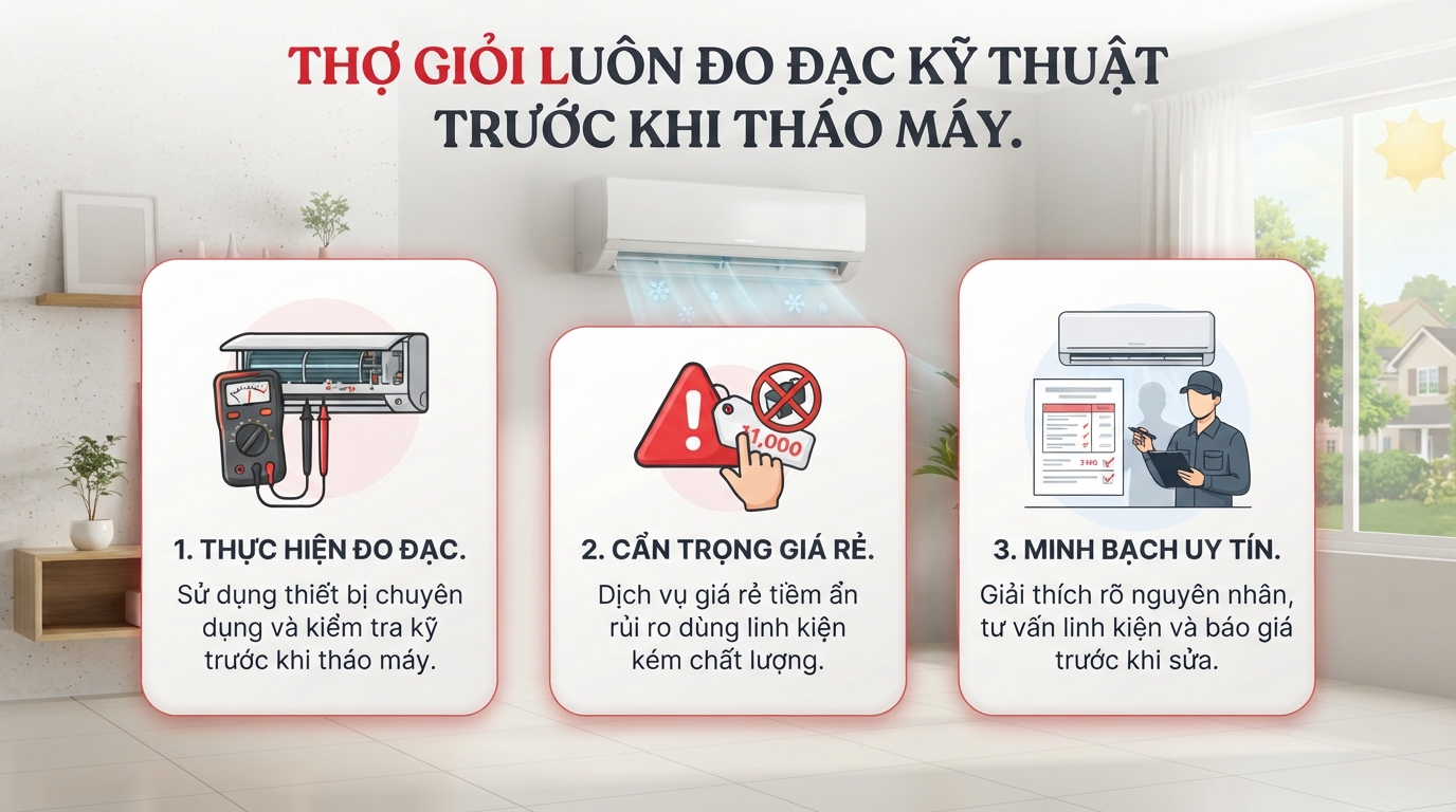 Thợ giỏi luôn đo đạc kỹ thuật trước khi tháo máy.