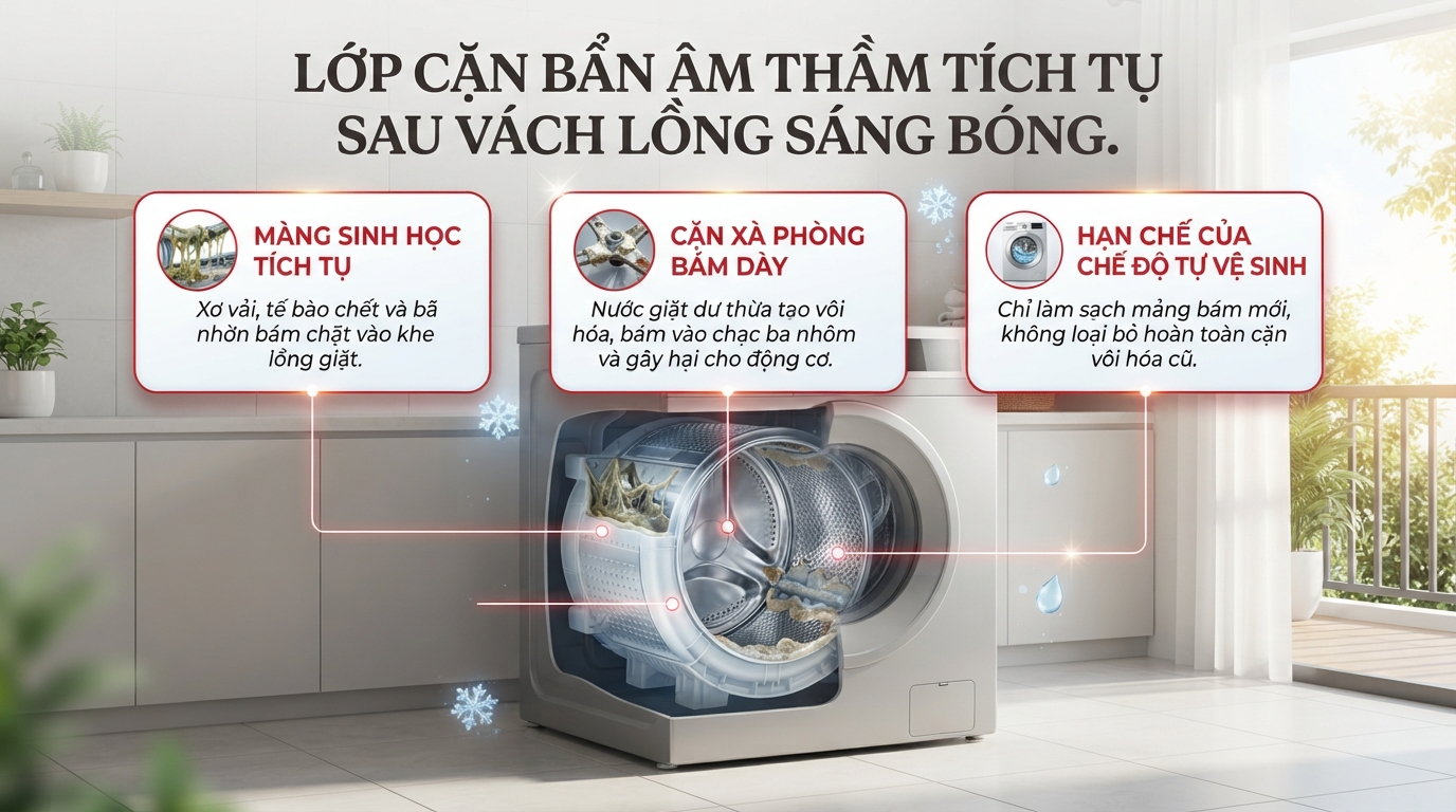 Vớt sạch màng cặn nổi trong chu trình ngâm trước khi xả giúp bảo vệ van xả.